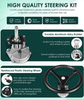 Outboard Steering Kit With Fifteen Foot Cable Three Quarter Inch Standard Tapered Shaft And Thirteen Point Five Inch Wheel, showing aluminum rudder and plastic wheel diagram.