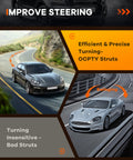 Comparison of cars with efficient OCPTY struts vs bad struts for improved steering.