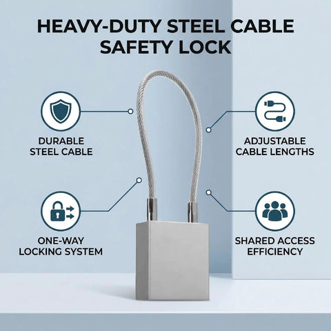 Industrial Lockout Tagout Padlock 85mm Aluminum Body With PVC Coated Steel Cable Heavy Duty Lock For Equipment Shutdown Isolation Maintenance