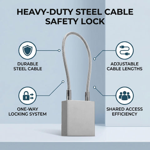 Heavy Duty Steel Cable Padlock, 85mm Shackle, Aluminum Alloy Lockout Tagout Lock With 2 Keys For Industrial Shutdown