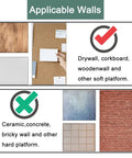 Chart showing applicable walls for double headed push pins for wall hangings and photo displays with no drill needed.