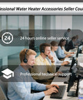 Customer service representatives wearing headsets in an office providing 24-hour online and technical support.