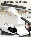 Heavy Duty Steam Cleaner Fast Heat Up One Point Five Liter Tank Multi Surface Tool Kit cleaning greasy kitchen hood.