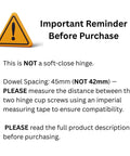 Important reminder about 10 Pack 7 Sixteenth Inch Overlay Cabinet Hinges Not Soft Close Adjustable Stainless Steel installation details.