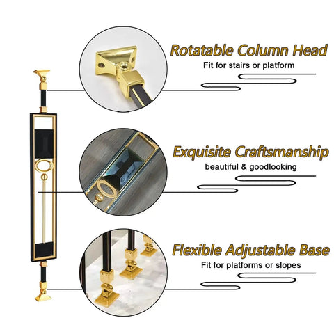 Heavy Duty 15 Piece Set Square Deck Balusters And Stair Spindles Kit Featuring Adjustable Swivel Brackets For Rock Solid Baby Pet Railings On Concrete Floors, showcasing rotatable column head and adjustable base.