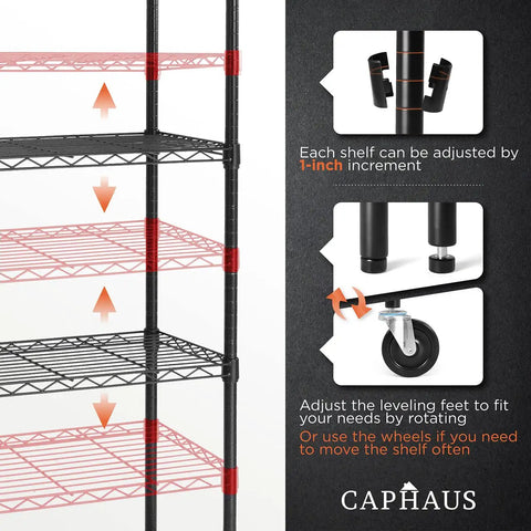 4 Tier Heavy Duty Wire Shelving Unit With Wheels And Leveling Feet, 60 Inch Wide Garage Storage Rack, Commercial Grade Steel Open Shelf, Adjustable Height, Mobile Utility Shelving For Shop, Basement, Or Pantry, side view