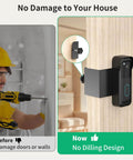 Anti Theft Video Doorbell Mount For Inward Swing Doors Weatherproof No Drill Kit For Renters Uber Easy Install And Theft Proof Keeps Doorbell Safe Without Blocking Sensor Fits Zero Point Eight Two To Two Inch Thick Black displayed uninstalled and installed