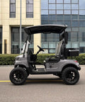 Dual Lithium Golf Carts With Built In Cup Holders Keeping Drinks Chilled Featuring Lightweight Electric Setup side view of gray cart