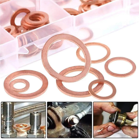 Heavy Duty Flat Copper Washers Kit With Universal O Ring Gasket Set For Auto Repair Including M6 To M14 Sump Plug Oil Seals heat resistant copper washers