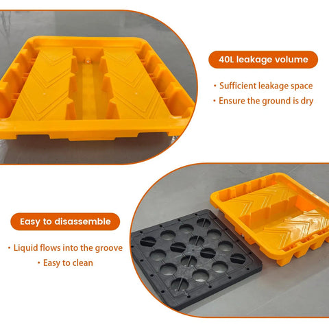 Modular Spill Containment Platform 2000 Lbs Capacity With Drain Outlet And Forklift Pockets Stackable Leakproof Tray For Industrial Garage Basement Use 28 By 28 By 6 Inches Built To Last Beefed Up UV Stabilized