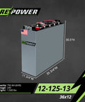 24V Forklift Battery Reconditioned Lead Acid For Electric Forklifts And Industrial Equipment Beefed-Up Heavy Duty Power 12-125-13 Series 36x12 Warehouse Equipment Compatible With Systems New Cables And Connectors For Reliable Performance., gray 36x12 battery with 30.5H dimensions shown