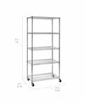 Beefy Heavy Duty NSF Solid Steel Wire Rack With 5 Adjustable Shelves 36 By 18 Inches, 75 Inch Tall Storage Unit on wheels