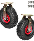 Rock Solid Heavy Duty Swivel Casters Rated 900 Lbs 6 Mm Steel Rubber Body Dual Ball Bearings 360 Spin shown from front angle with red hubs.