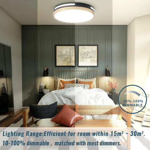 Bedroom with 4 Pack Black 12 Inch Flush Mount LED Ceiling Lights Dope Modern Round Design Energy Efficient 24W Output 120W