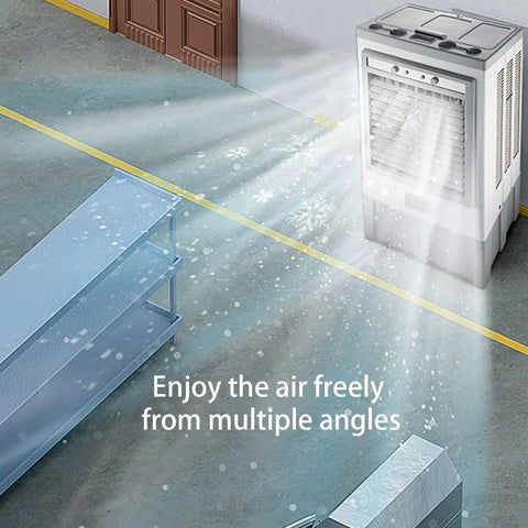 Heavy Duty Evaporative Air Cooler With Three Speed Settings And Six Included Ice Packs For Smooth Swamp Cooling That Kicks Summer Heat To The Curb, positioned in a spacious area.
