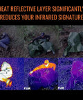 Rock Solid Insulated Tarp And Thermal Survival Blanket in use, showing heat reflective layer reducing infrared signature.