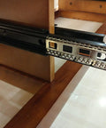 12 Inch Full Extension Drawer Slides With Ball Bearing Rails, 3 Section Black Drawer Glide Pair shown in wooden cabinet