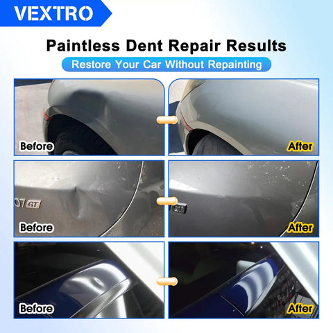 Paintless Dent Repair Kit For Home Mechanics With Dent Puller Set And Metal Lifter Bridge Puller Slide Hammer T Bar PDR Tools For Car Dents Auto Body Hail Damage Removal DIY Repair That Keeps Factory Finish, before-after car panel dents