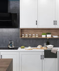 Kitchen with Black Cabinet Pulls 25 Pack, 3 Inch Hole Center, 5 Inch Total Length, stainless steel handles on white cabinets