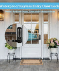 Keyless Entry Door Lock With Mechanical Keypad And Handle, Weatherproof Digital Combination Front Door Lock Set For Outdoor Gates And Fences, Auto Lock And Normal Open, Left Or Right Hand Install, No Key Hassle Security Upgrade on white front door