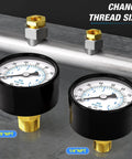 Well Pump Pressure Gauge Zero To One Hundred Psi With Two Inch Dial Face One Eighth NPT Includes One Quarter NPT And Three Eighth NPT Hex Bushings