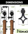 Dimensions of Rustic Black Double Track U Shape Bypass Sliding Barn Door Hardware Kit for Four Doors With 12 Foot Flat Track
