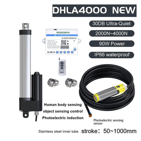 Smooth As Butter Electric Linear Actuator DC Motor With Built In Photoelectric Sensor For Heavy Duty Linear Motion Projects And Easy Stroke Adjustments 100Mm Up To 450Mm with control unit and sensor.