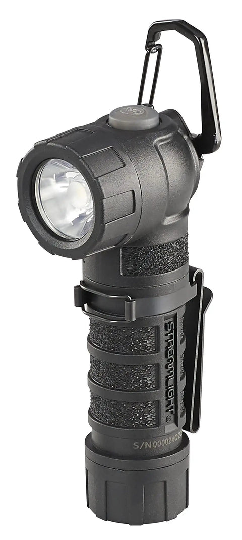 PolyTac 90X LED Right Angle Flashlight With 500 Lumens, 7000 Candela And 167 Meter Beam, black rugged design with clip
