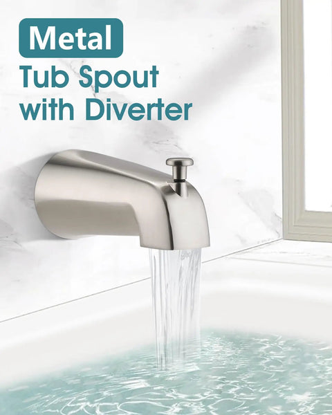 9 Setting Bathtub Faucet Trim Kit For Chateau Valve in brushed nickel finish with diverter spout filling bathtub