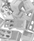 Close-up of 24 Piece Sofa Spring Repair Clips Kit, silver metal clips with 4 hole design for heavy duty upholstery and furniture fixes.