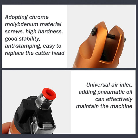 Heavy Duty No Brainer Pneumatic Wire Terminal Crimper For Electrical Connectors showcasing chrome molybdenum screws and universal air inlet.