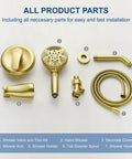 Brushed Gold Tub And Shower Faucet Set With Waterfall Spout Wall Mount Shower System Includes 5 Inch Shower Head And 9 Setting Handheld