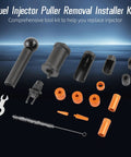 18-piece Fuel Injector Removal Kit With Seal Installer for VW Audi Engines 1.4L to 4.2L V8 FSI TSI, shown with tools displayed