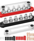 Heavy Duty 12 Volt Bus Bar Power Distribution Block With Six Sixteenth Inch Terminal Studs M8, handles up to 48V DC and 250A