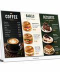 No Sweat 23.8 Inch Countertop Digital Signage Display With Crisp IPS Panel And Smooth Cloud CMS Sync For Menus Or Storefront Updates showing menu items.