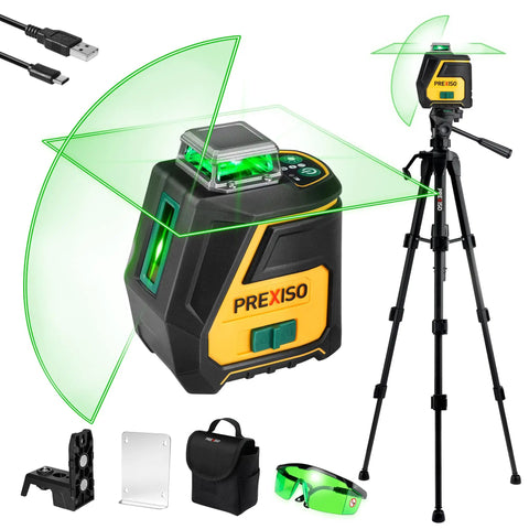 360 Degree Green Laser Level With Tripod For Construction And Renovation IP54 Rechargeable Wide Angle Vertical And Horizontal Cross Line 100 Foot Range 3 Brightness Modes Self Leveling DIY Ready For Floor Tile And Walls