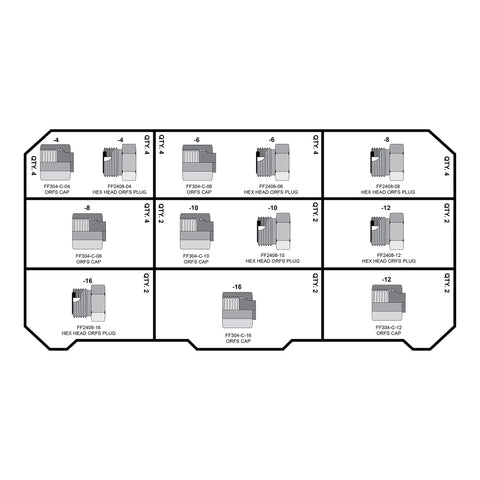 Diagram of Workhorse Everyday Hydraulic Fitting And Adapter Kit with 84 Adapters and 150 ORFS Face Seal O Rings layout