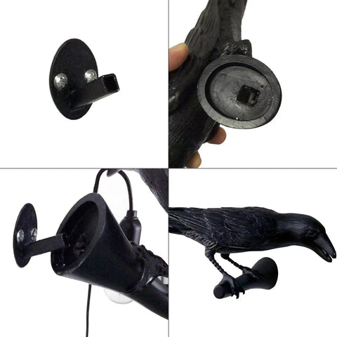 Crow Gothic Wall Lamp Sconce Bedside Bedroom And Living Room Raven Bird Night Light Left Facing Black Wall Lamp details