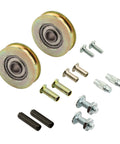 1-1/4 In Patio Roller Kit Replacement with steel ball bearing wheels, includes 2 rollers, axle pins, roll pins, and hardware for doors