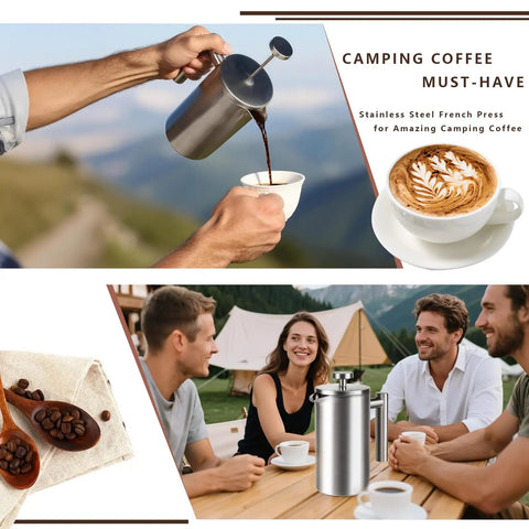34 Oz Double Wall Stainless Steel French Press Coffee Maker With Insulated Brew System 1 Liter Capacity Serves 4 To 8 Cups
