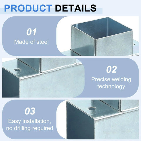 4 Way Gazebo Brackets Kit For 1.6 X 1.6 Lumber Square Tube Cross Clamp Corner Brackets Outdoor Patio Gazebo Post Base DIY Set Durable Galvanized Steel 4 Pack