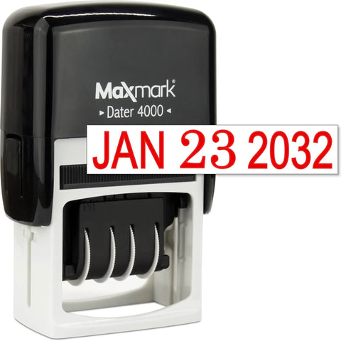 Built Tough Self Inking Date Stamp With Bright Red Ink And Big Bold Four Millimeter Dates Quick Spin Wheels For Hassle Free Setup.