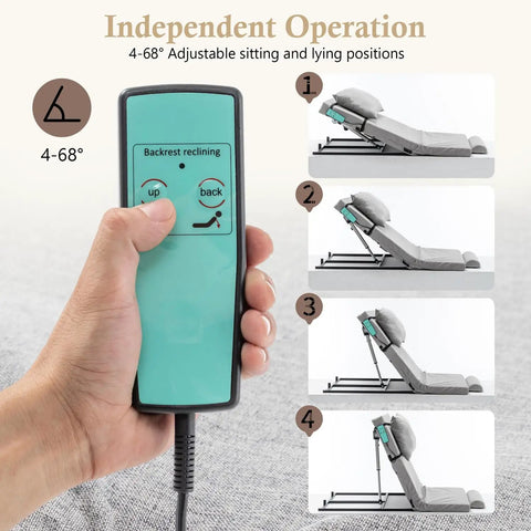Ultimate Electric Adjustable Bed Backrest Lift Assist With Smooth Remote Recline From 4 To 68 Degrees with hand-held controller.