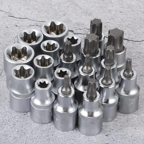 19 Piece Set 2 Inch Drive Star Hex Socket Bit Kit For Car Repair And Maintenance With Pro Grade Durable Steel Construction