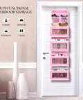 Sweet Pink Over The Door Organizer With Four Roomy Clear Pockets For Hanging Storage In Nursery Bedroom Or Closet To Stash Baby Essentials Toys And Cosmetics No Fuss Setup Gonna Love This Super Neat Look, displaying clear pockets.