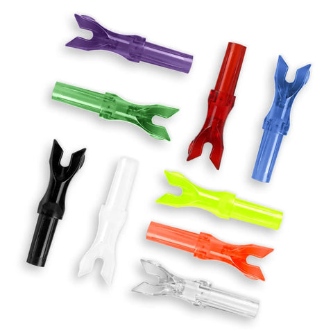 12 Pack Arrow Nocks With 6.2mm Inside Diameter Plastic Insert Nocks For Archery Hunting Curved Yellow Design Built For Fast Shooting And Year Round Durability, multiple colors displayed