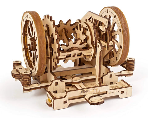 Build A Legit Working Vehicle Differential System With This Hands On Wooden Model Kit showing detailed gears and wheels.