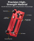 Unlock The Ultimate DIY Cheat Code With This Rock Solid Door Hinge Jig And Lock Installation Kit featuring a red aluminum clamp with precision measurements.