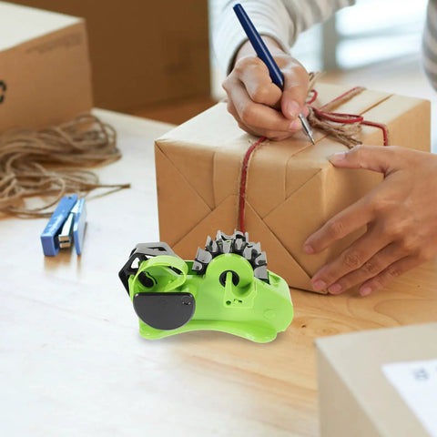 ProLevel Semi Automatic Heat Transfer Tape Dispenser Multi Roll Packing Stand With Precision AutoCut Blade For Fast Shipping, green color with tape roll and cutting blade.