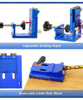 All In One Pocket Hole Jig Kit Pro Grade Heavy Duty Metal Pocket Screw Jig With 15 Degree Locator on wood surface